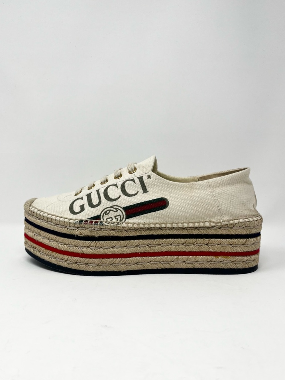 Gucci Vintage GG Logo Canvas Platform Espadrilles Espadrille Sneakers Ivory 39 9 - Picture 11 of 11